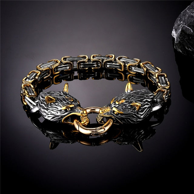 Nordic Vikings Celtic Wolf Head Bracelets Mens Stainless Steel Oding Wolf Bangles Amulet Never Fade - foxberryparkproducts
