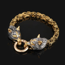 Load image into Gallery viewer, Nordic Vikings Celtic Wolf Head Bracelets Mens Stainless Steel Oding Wolf Bangles Amulet Never Fade - foxberryparkproducts
