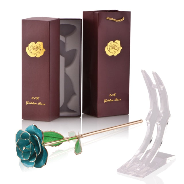 24k Gold Dipped Rose Flowers with Stand Eternal Rose Forever Love In Box Birthday Christmas Valentine Day Wedding Gift for Women - foxberryparkproducts