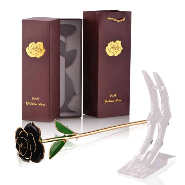 24k Gold Dipped Rose Flowers with Stand Eternal Rose Forever Love In Box Birthday Christmas Valentine Day Wedding Gift for Women - foxberryparkproducts