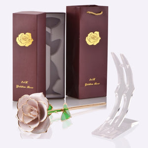 24k Gold Dipped Rose Flowers with Stand Eternal Rose Forever Love In Box Birthday Christmas Valentine Day Wedding Gift for Women - foxberryparkproducts