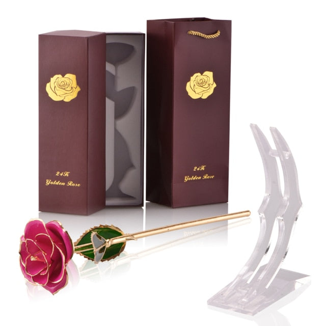 24k Gold Dipped Rose Flowers with Stand Eternal Rose Forever Love In Box Birthday Christmas Valentine Day Wedding Gift for Women - foxberryparkproducts