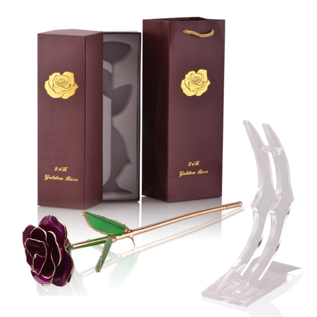 24k Gold Dipped Rose Flowers with Stand Eternal Rose Forever Love In Box Birthday Christmas Valentine Day Wedding Gift for Women - foxberryparkproducts