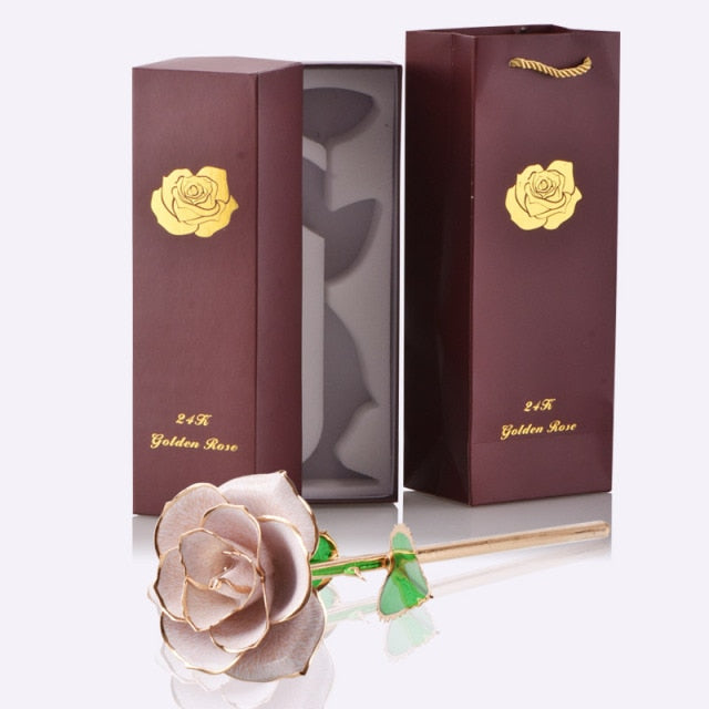 24k Gold Dipped Rose Flowers with Stand Eternal Rose Forever Love In Box Birthday Christmas Valentine Day Wedding Gift for Women - foxberryparkproducts