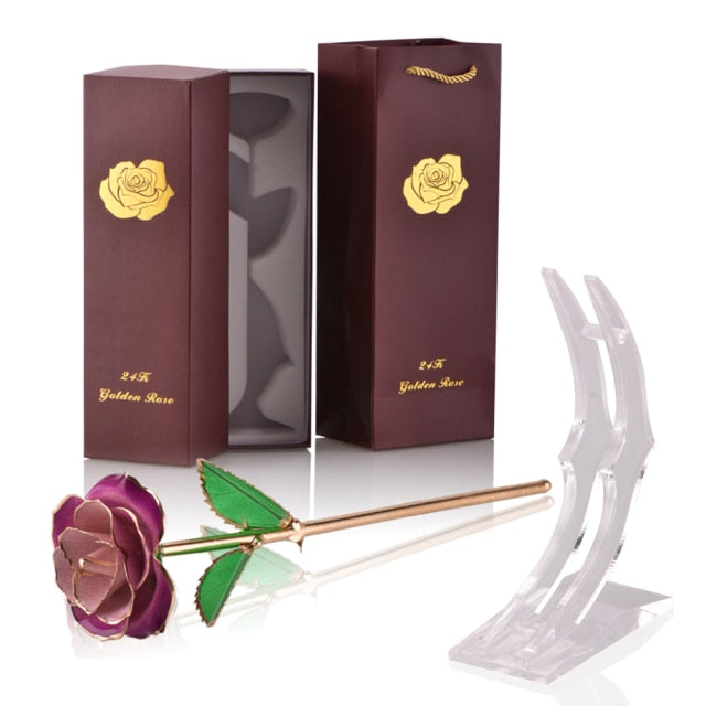 24k Gold Dipped Rose Flowers with Stand Eternal Rose Forever Love In Box Birthday Christmas Valentine Day Wedding Gift for Women - foxberryparkproducts
