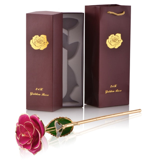 24k Gold Dipped Rose Flowers with Stand Eternal Rose Forever Love In Box Birthday Christmas Valentine Day Wedding Gift for Women - foxberryparkproducts
