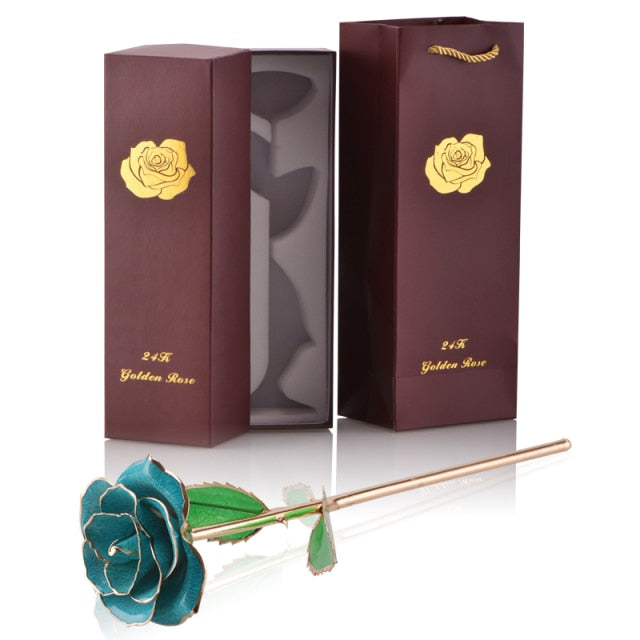 24k Gold Dipped Rose Flowers with Stand Eternal Rose Forever Love In Box Birthday Christmas Valentine Day Wedding Gift for Women - foxberryparkproducts