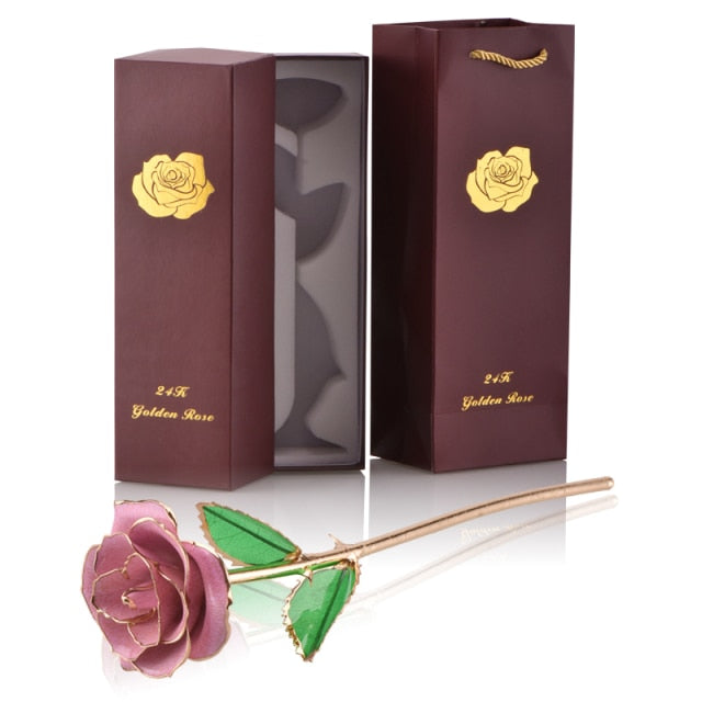24k Gold Dipped Rose Flowers with Stand Eternal Rose Forever Love In Box Birthday Christmas Valentine Day Wedding Gift for Women - foxberryparkproducts