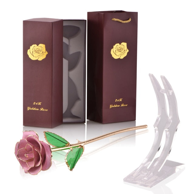24k Gold Dipped Rose Flowers with Stand Eternal Rose Forever Love In Box Birthday Christmas Valentine Day Wedding Gift for Women - foxberryparkproducts