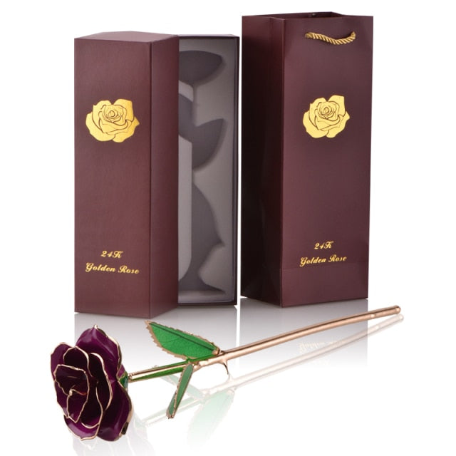 24k Gold Dipped Rose Flowers with Stand Eternal Rose Forever Love In Box Birthday Christmas Valentine Day Wedding Gift for Women - foxberryparkproducts