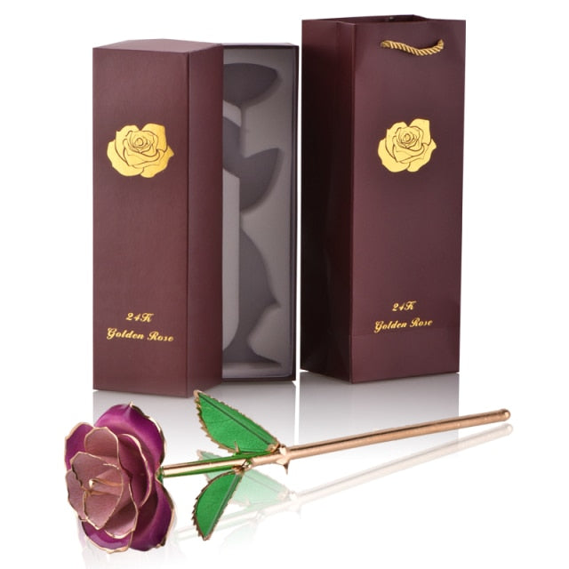 24k Gold Dipped Rose Flowers with Stand Eternal Rose Forever Love In Box Birthday Christmas Valentine Day Wedding Gift for Women - foxberryparkproducts