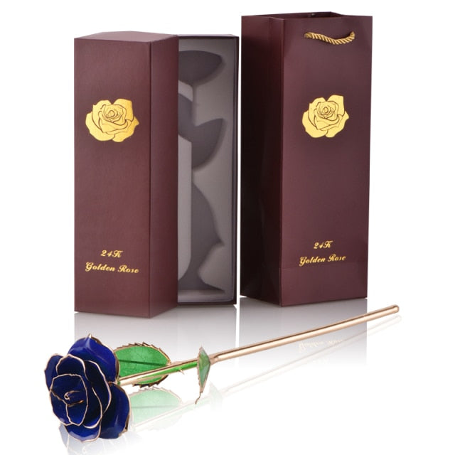 24k Gold Dipped Rose Flowers with Stand Eternal Rose Forever Love In Box Birthday Christmas Valentine Day Wedding Gift for Women - foxberryparkproducts