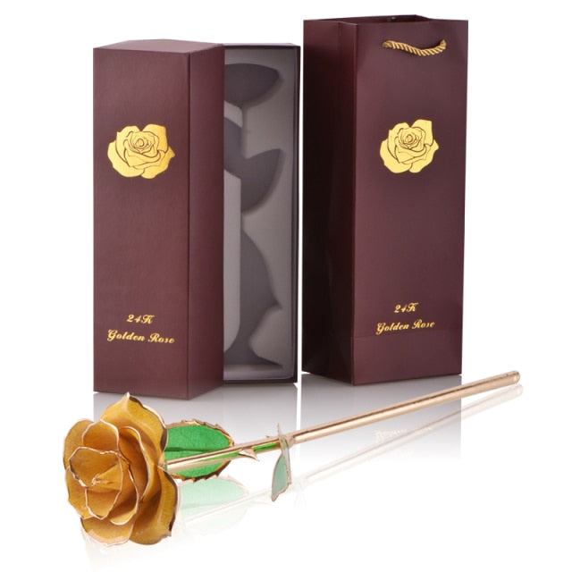 24k Gold Dipped Rose Flowers with Stand Eternal Rose Forever Love In Box Birthday Christmas Valentine Day Wedding Gift for Women - foxberryparkproducts