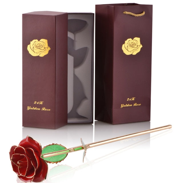 24k Gold Dipped Rose Flowers with Stand Eternal Rose Forever Love In Box Birthday Christmas Valentine Day Wedding Gift for Women - foxberryparkproducts