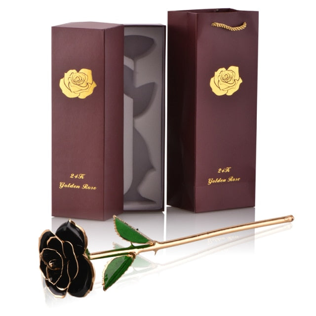 24k Gold Dipped Rose Flowers with Stand Eternal Rose Forever Love In Box Birthday Christmas Valentine Day Wedding Gift for Women - foxberryparkproducts