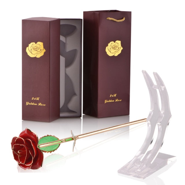 24k Gold Dipped Rose Flowers with Stand Eternal Rose Forever Love In Box Birthday Christmas Valentine Day Wedding Gift for Women - foxberryparkproducts