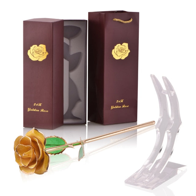 24k Gold Dipped Rose Flowers with Stand Eternal Rose Forever Love In Box Birthday Christmas Valentine Day Wedding Gift for Women - foxberryparkproducts