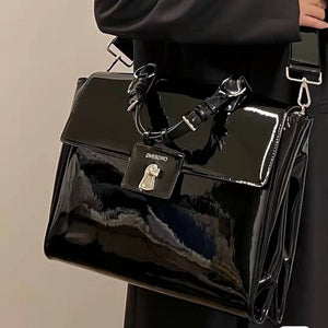 Trendy Female Briefcase Cool Patent Leather Shoulder Laptop Bag - foxberryparkproducts