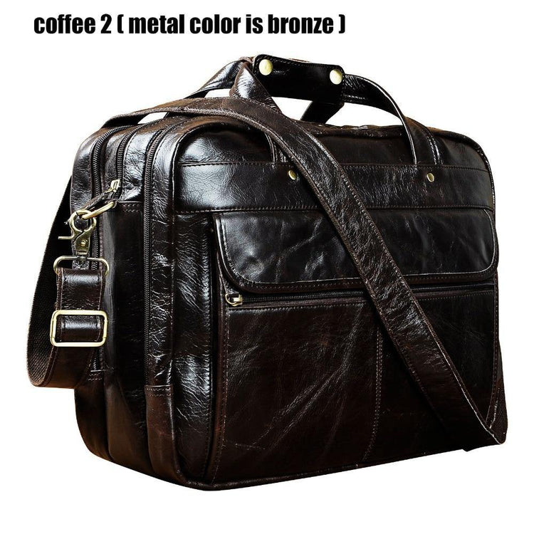 Top Quality Men Real Leather Antique Style 15.6" Laptop Briefcase - foxberryparkproducts