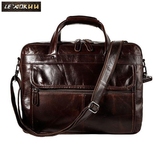 Top Quality Men Real Leather Antique Style 15.6" Laptop Briefcase - foxberryparkproducts