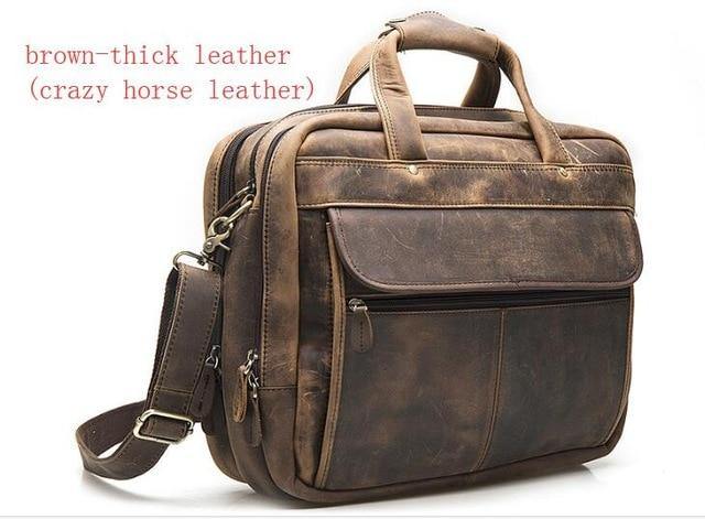 Top Quality Men Real Leather Antique Style 15.6" Laptop Briefcase - foxberryparkproducts