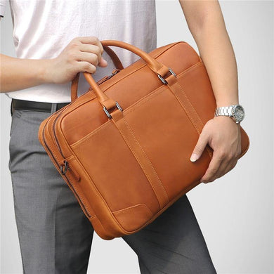 Nesitu Quality Black Brown Genuine Leather Men 14'' Laptop Briefcase - foxberryparkproducts