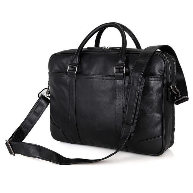 Nesitu Quality Black Brown Genuine Leather Men 14'' Laptop Briefcase - foxberryparkproducts