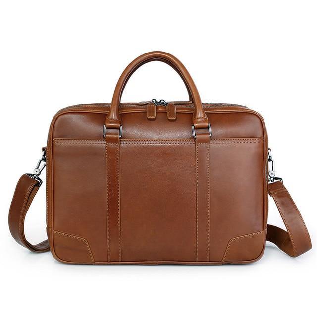 Nesitu Quality Black Brown Genuine Leather Men 14'' Laptop Briefcase - foxberryparkproducts