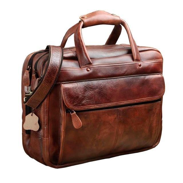 Top Quality Men Real Leather Antique Style 15.6" Laptop Briefcase - foxberryparkproducts