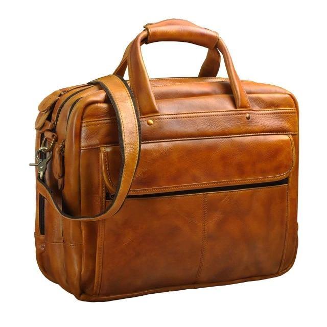 Top Quality Men Real Leather Antique Style 15.6" Laptop Briefcase - foxberryparkproducts