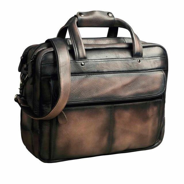 Top Quality Men Real Leather Antique Style 15.6" Laptop Briefcase - foxberryparkproducts