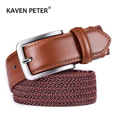 Fashion Elastic Belt For Men Unisex Genuine Leather Strap Weave - foxberryparkproducts