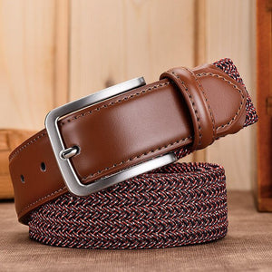 Fashion Elastic Belt For Men Unisex Genuine Leather Strap Weave - foxberryparkproducts