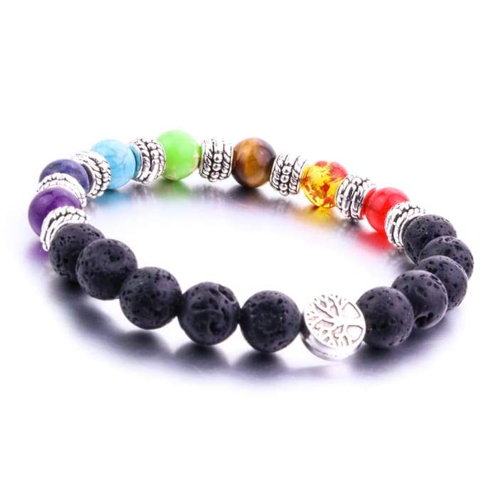 Seven Chakras Tree Of Life Lava Stone Essential Oil Bracelet - foxberryparkproducts