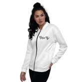 Womens Jacket - Blessed Up Graphic Text Bomber Jacket - foxberryparkproducts